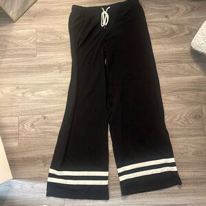 Black Wide-Leg Pants with White Stripes